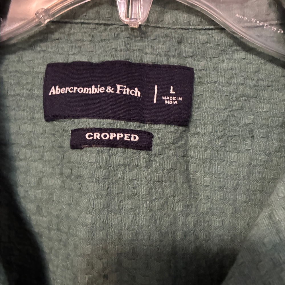 Abercrombie & Fitch Men’s Short sleeve Button Up Shirt Large  Green Cropped - Picture 2 of 5